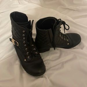 Gold and Black Leather Boots